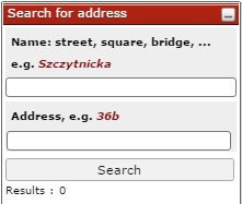 Formatka wyszukiwania ulic/adresów