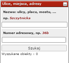 Formatka wyszukiwania ulic/adresów